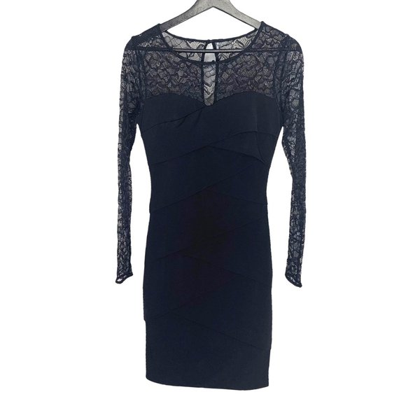 WHBM Black Lace Instantly Slimming Long Sleeve Tiered Dress 0